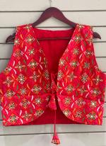 Silk Red Navratri Wear Mirror Work Readymade Blouse